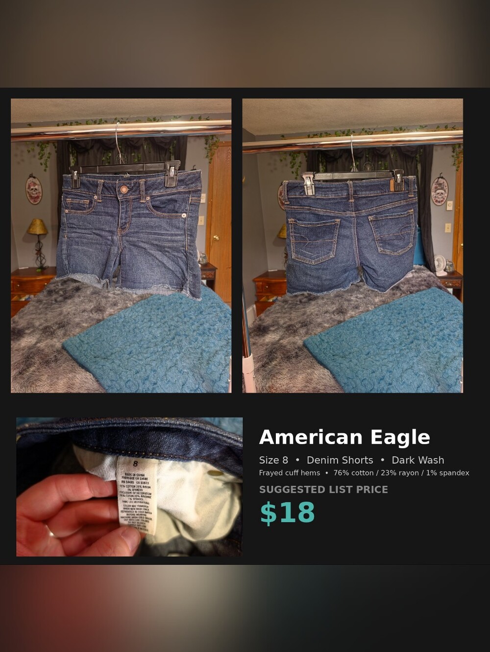 American Eagle Womens 8 Denim Shorts Dark Wash Frayed Cutoff Hem